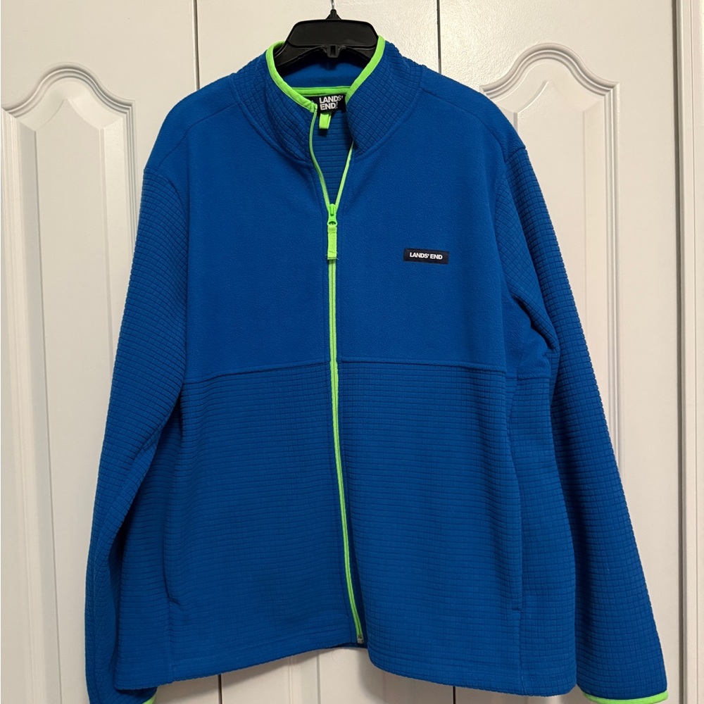 Lands' End Vibrant Blue Fleece with Bright Green Zipper